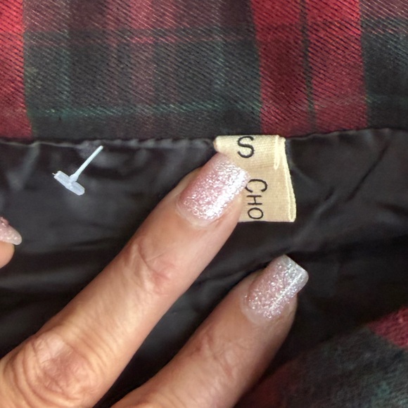 Red Plaid Pleated Mini Skirt with Lace Hem and Buckle Detail Size Small - Picture 4 of 4